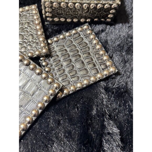 Dransfield & Ross Gray Crocodile Dark Red Coasters Set of 4 Embossed Nail Trim - Picture 6 of 9